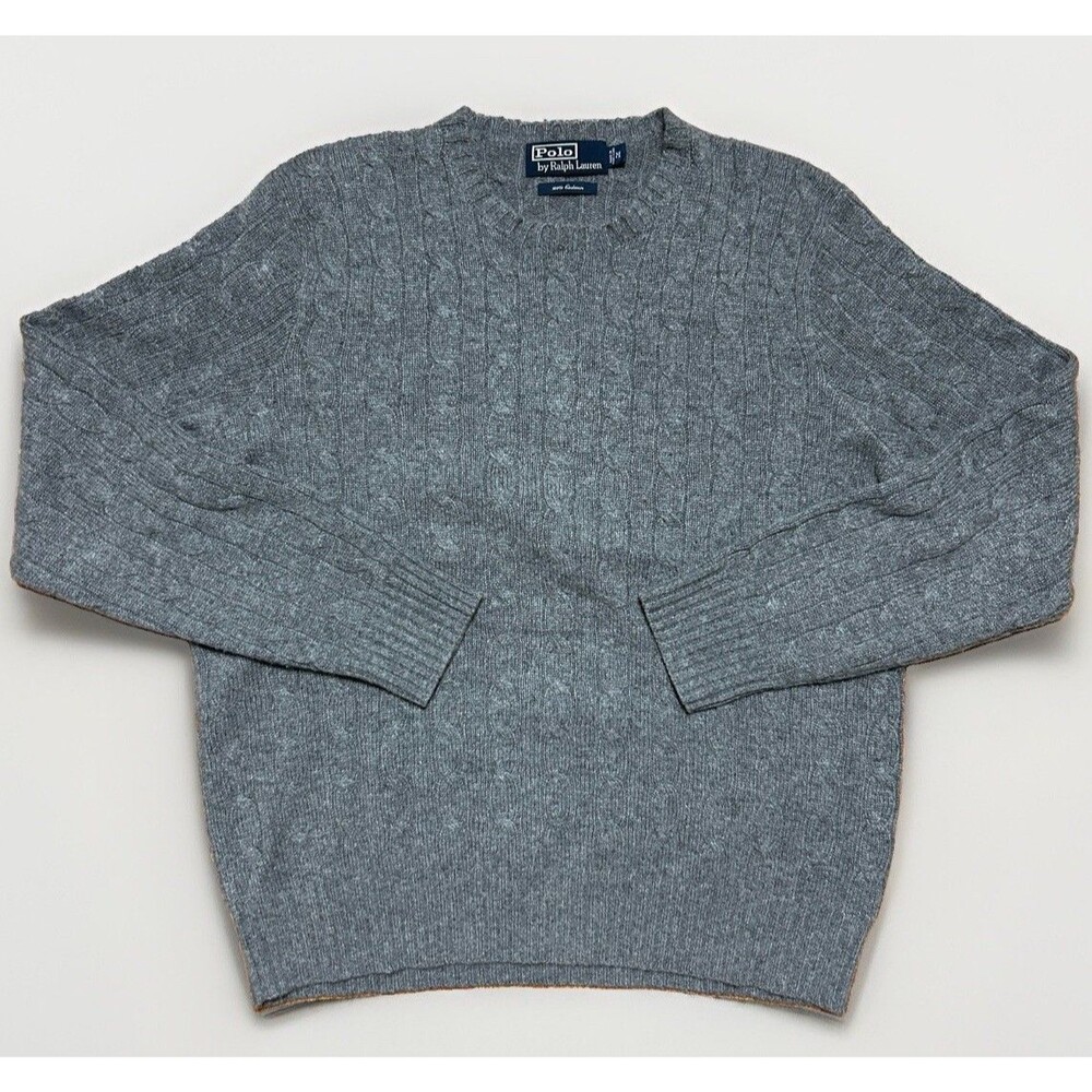 Vintage Polo Ralph Lauren Cashmere Sweater Mens Medium Gray Cable Knit Heritage